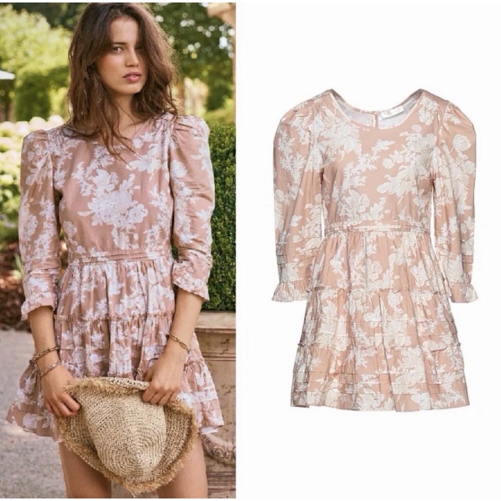 LoveShackFancy Lienzo Mini Dress Size 0 Floral Cottagecore Coquette Puff Sleeve